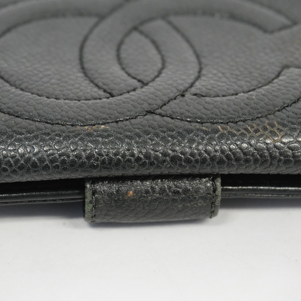 Auth Chanel Bi-fold Wallet Gold Metal Women's Caviar Leather Black - Picture 12 of 15